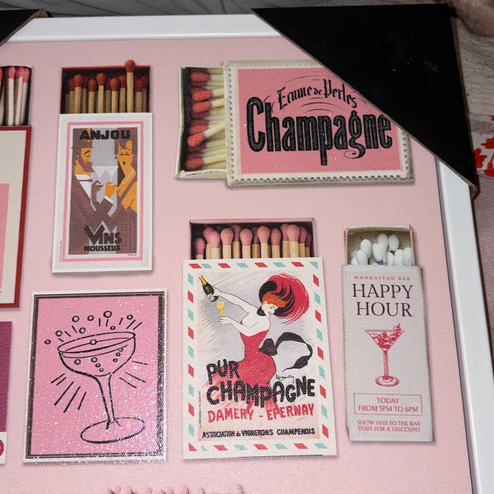 Crystal Luxe Pink Champagne & Cocktail Matchbox Wall Art NWT - Picture 9 of 11